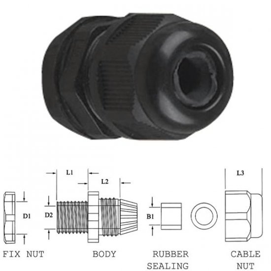 Presse étoupe pour passage câble de 4.6 à 7.6mm