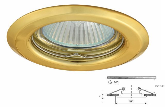 Plafonnier aluminium spot encastré fixe pour dichroique halogène 50mm doré