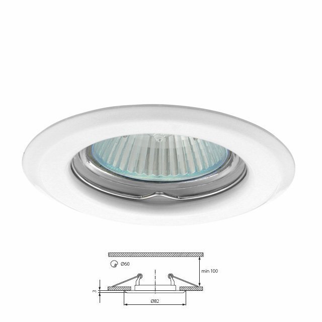 Plafonnier aluminium spot encastr&eacute; fixe pour dichroique halog&egrave;ne 50mm blanc