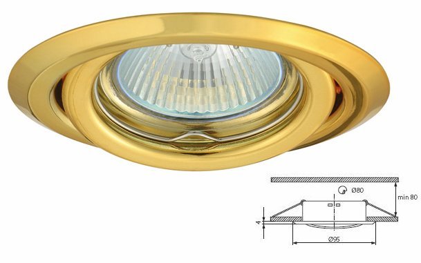 Plafonnier aluminium encastr&eacute; spot orientable pour dichroique halog&egrave;ne 50mm dor&eacute;