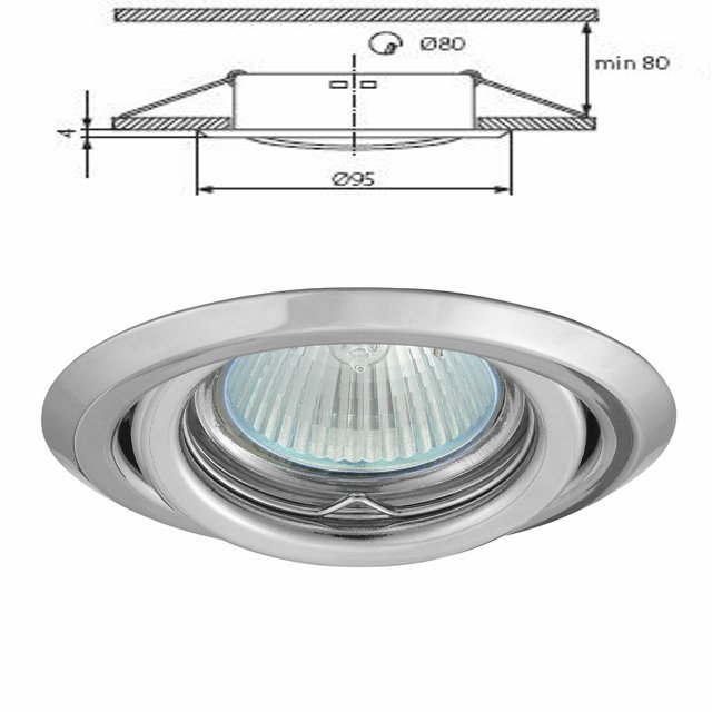 Plafonnier aluminium encastré spot orientable pour dichroique halogène 50mm Chrome