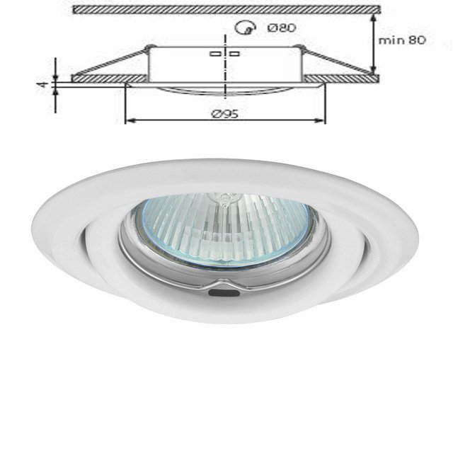 Plafonnier aluminium spot encastré orientable pour dichroique halogène 50mm blanc
