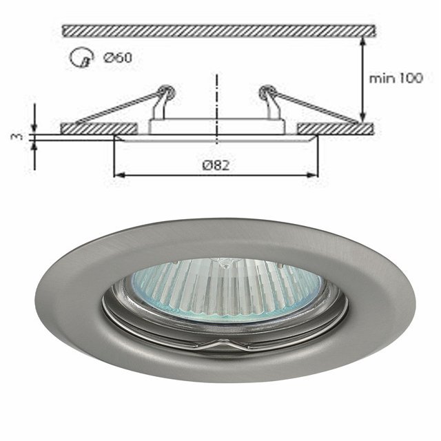 Plafonnier aluminium spot encastré fixe pour dichroique halogène 50mm Chrome mat