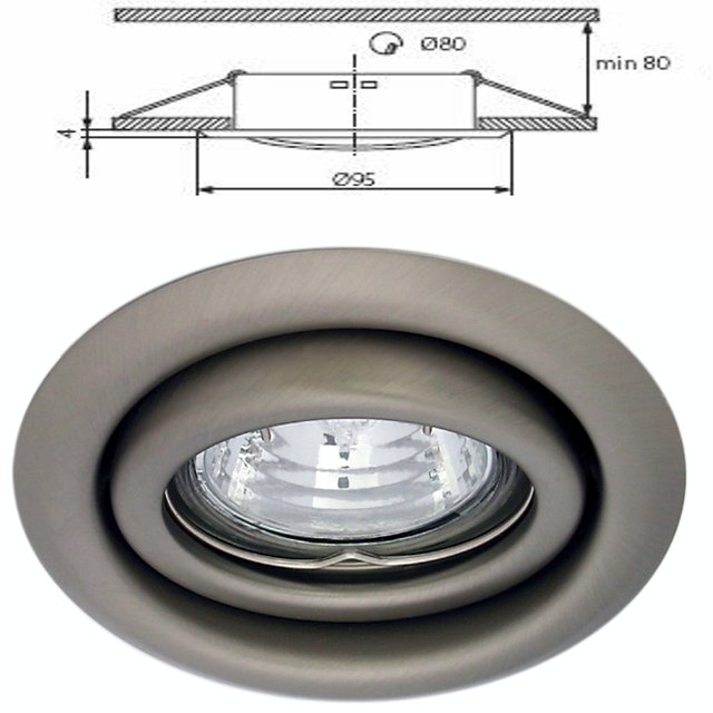 Plafonnier aluminium encastré spot orientable pour dichroique halogène 50mm Chrome mat
