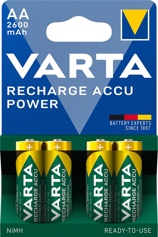 Lot de 4 piles rechargeable Varta LR6 AA Mignon - 2600 mAh