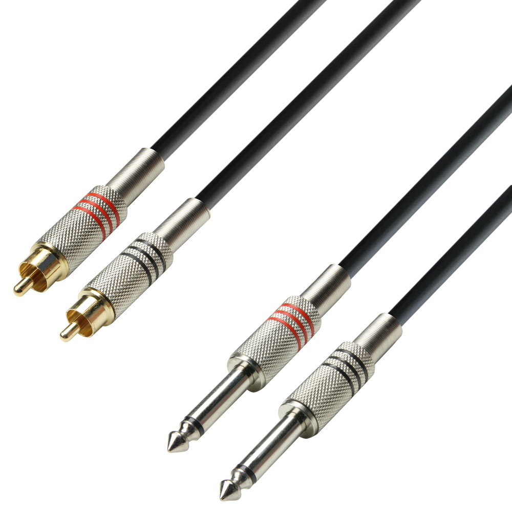 Cordon adaptateur 2 RCA Cinch males vers 2 Jacks males 6.35 mono