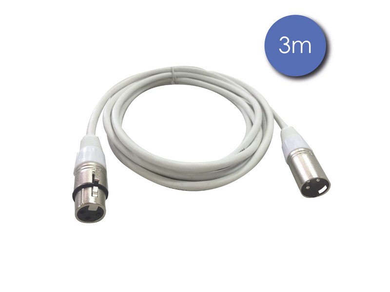 Câble XLR mâle vers XLR femelle 3 broches 3m blanc