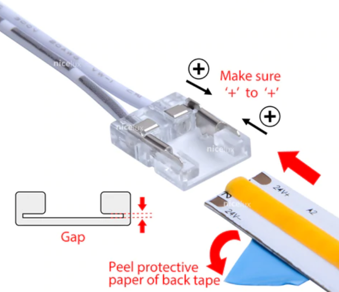 Clip Connecteur Raccord Pré-Cablé Pour Bande Led Mono Couleur en 10mm