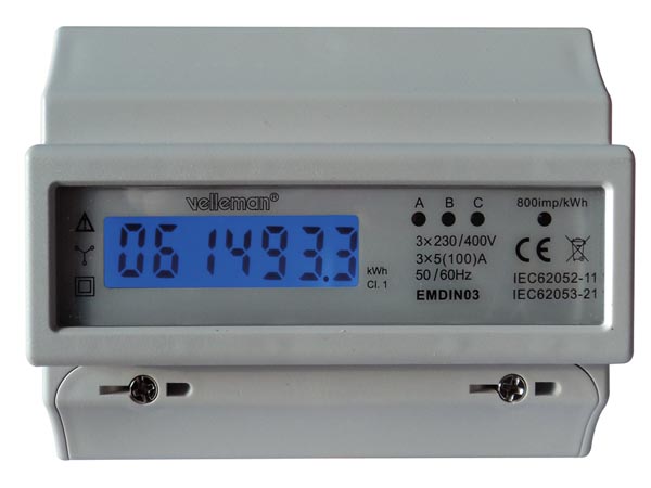 Compteur défalqueur d'énergie triphasé modulaire sur rail din 100A