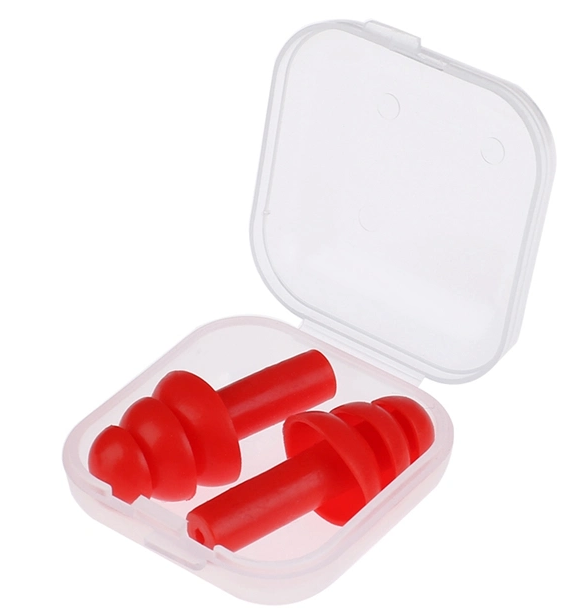 Bouchon d'oreille permanent en silicone triple isolation, rouge