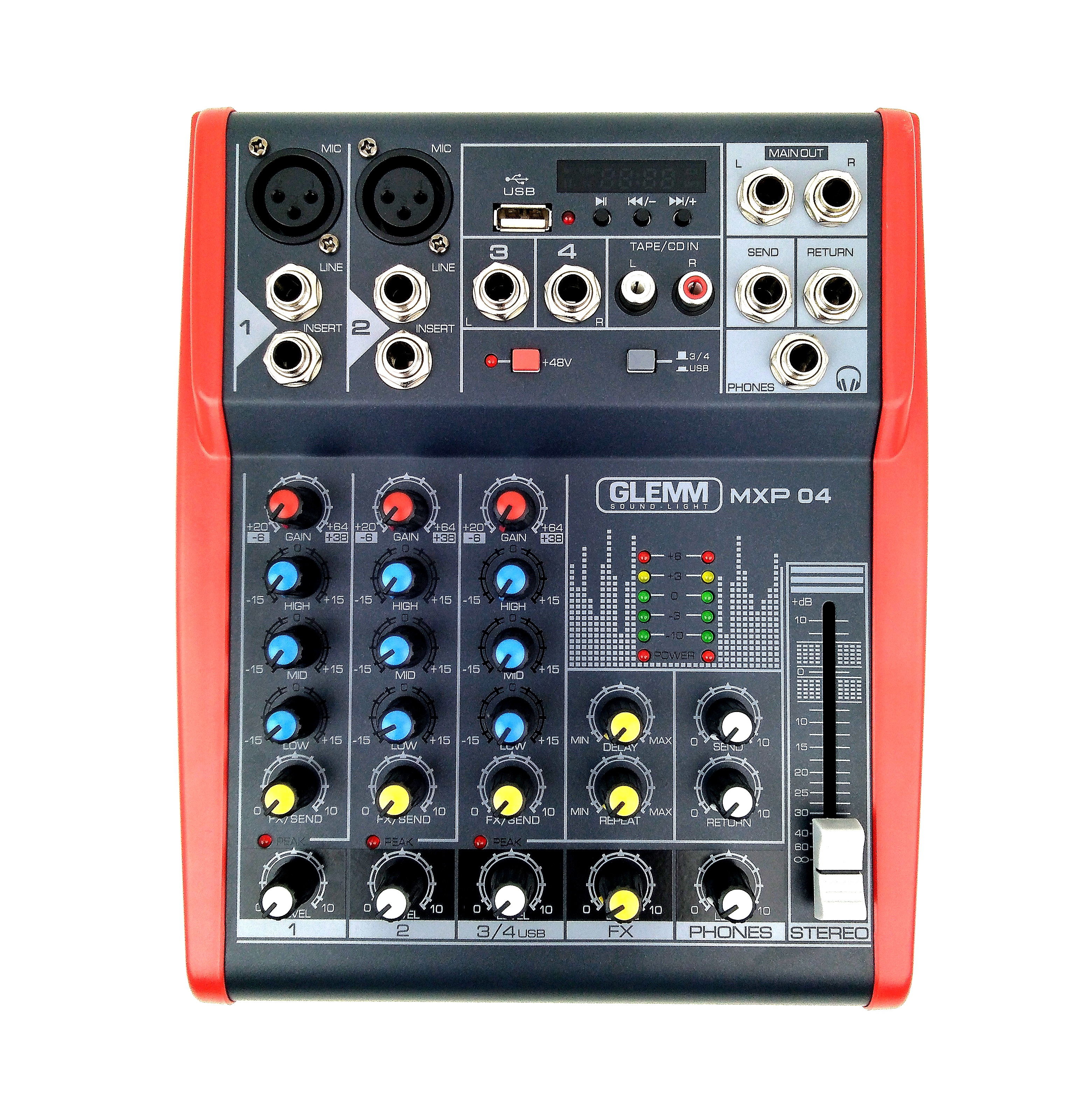 Table de mixage GLEMM MXP04 4 cannaux EQ 3 bandes et lecteur USB