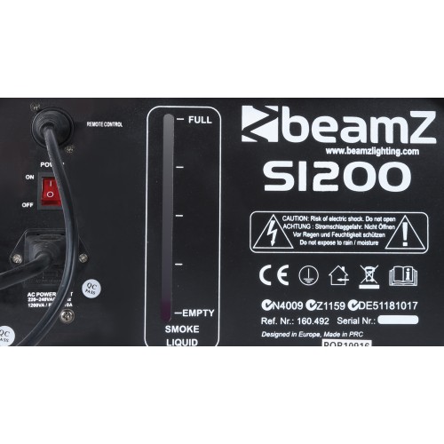 BeamZ S1200 Machine à Fumée 1200W - Télécommande, Réservoir 2.5L, Idéale Scène Et Discothèque