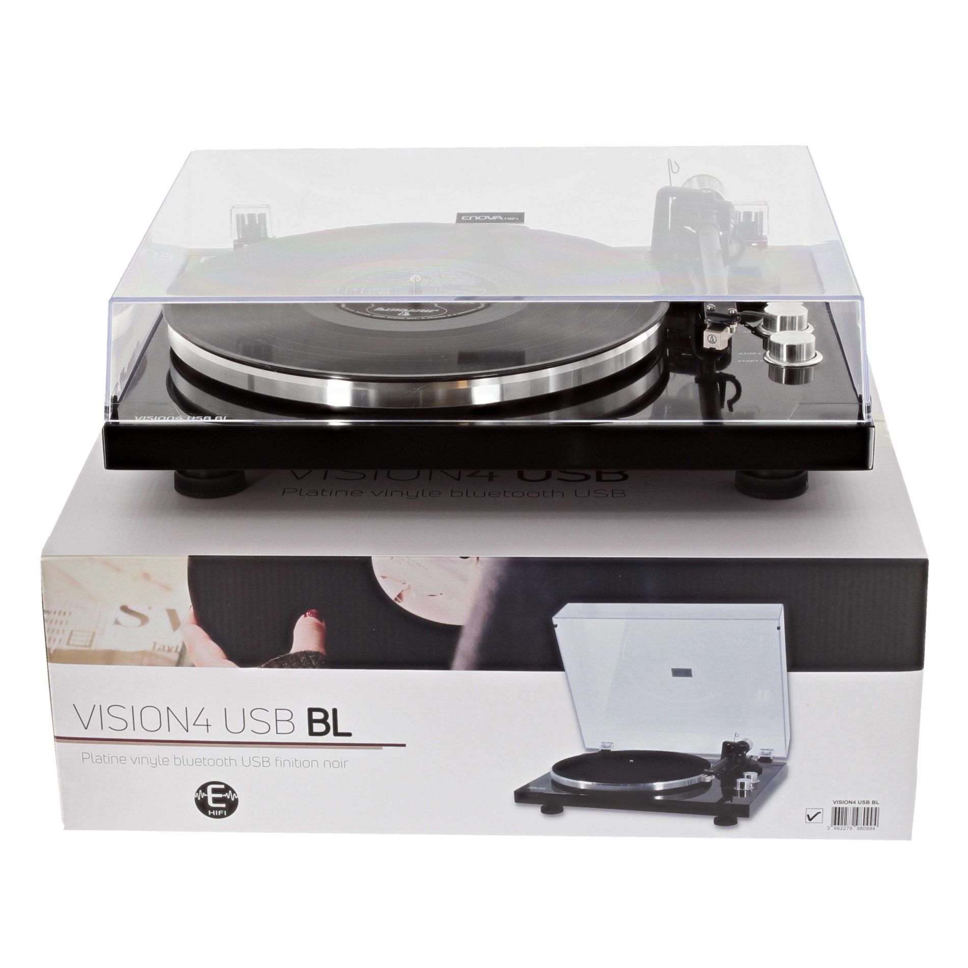 ENOVA Vision4 USB BL platine vinyle noire cellule audio technica