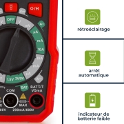 DVM020 Velleman - Multimetre, Tension, courant, résistance, continuité et température