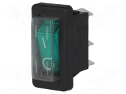 Interrupteur à bascule lumineux Vert 1NO On-Off avec protection plastique transparent