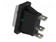 Interrupteur à bascule lumineux Vert 1NO On-Off avec protection plastique transparent