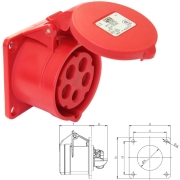 Embase P17 femelle 16A tétrapolaire 5 broches  IP44 Turbo Twist