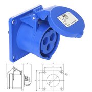 embase P17 femelle 32A 3 points 240V IP44 bleue Turbo twist