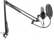 Pack avec pied de micro, micro XLR, carte son et casque pour enregistrement studio