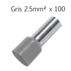 100 embouts de câblage Gris pour câble 2.5 mm2