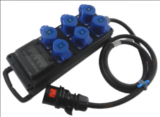 Coffret tétra 32A équipé de 6 socles P17 16A mono