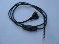 Cordon d'alimentation avec prise et inter bipolaire central noir 2m