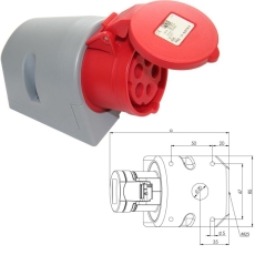 Socle incliné P17 femelle 16A tétrapolaire 5 broches IP44 Standard à vis