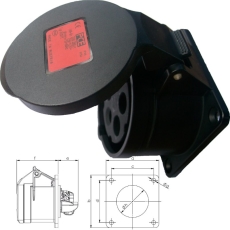 Embase P17 femelle 32A tétrapolaire 5 broches IP44 noire