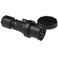 Prise P17 femelle 63A Tétrapolaire 5 points IP67 noire avec contact pilote