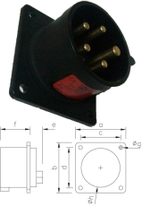 Embase P17 male 16A tétrapolaire 5 broches  IP44 noire montage sans vis Turbo Twist
