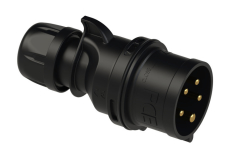 Prise P17 male 16A tétrapolaire 5 broches  IP44 noire montage sans vis Turbo Twist