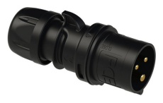 Prise P17 male 32A monophasé 3 points 240V IP44 noire montage sans vis