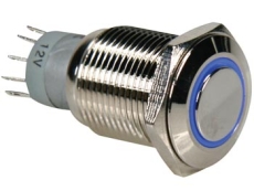 Interrupteur mettalique rond Spdt 1NO NC avec anneau éclaré bleu 12v