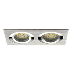 Plafonnier double aluminium brossé chromé carré encastré orientable sans lampe