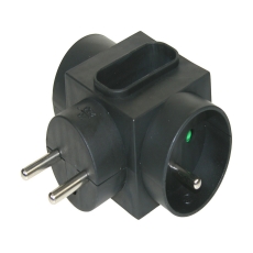 Triplite noire 2 femelles 16A avec terre et 1 femelle 2 pôles