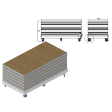Chariot ASD aluminium permettant le transport de 6 praticables à plat