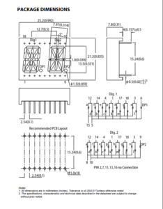 Afficheur 2 chiffres 14 segments PDC54-12SRWA anodes communes par paires - 14 pins