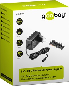 Alimentation universelle 9 V - 24 V avec 7 adaptateur DC - max. 24 W et 1,5 A