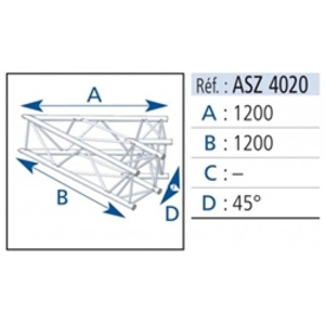 Angle Structure Carrée aluminium 390mm 2 departs 45° ASC4020