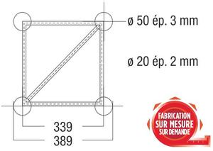Angle Structure Carrée aluminium 390mm 2 departs 45° ASC4020