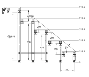 MC100 ASD rampe d'escalier main courante pour escalier ASD sur praticables 1m