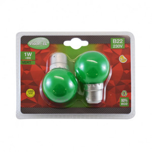 Ampoule LED B22 sphérique 1W Vert Blister x 2