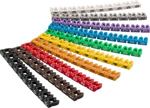 Jeu de 100 clips de repérage de câbles diamètre 6mm numéro de 0 à 9 avec code couleur