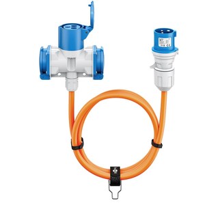 Cordon adaptateur caravane fiche mâle P17 vers P17 femelle + reprise 2 PC16 shucko 1,5m