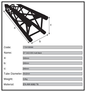 Structure alu carrée 290mm Duratruss DT-34 50cm noire matt