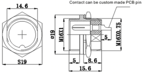 Embase GX16 4 broches mâles pour chassis