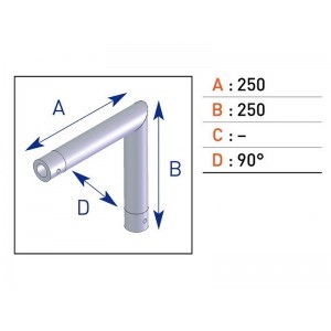 angle 2 départ pour barre alu simple EX5023 avec embout conique 25cm X 25cm