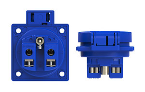 Embase encastrable femelle secteur NF 230V 16A avec volet IP54 bleue