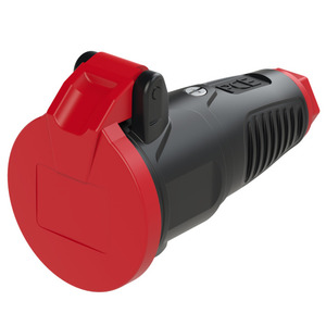 Prise femelle 16A secteur caoutchouc capot automatique rouge PCE IP54