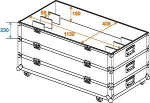 Flight case à 3 étages sur roulette pour 12 barres led et sunstrip